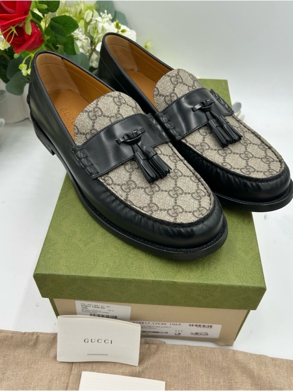 Gucci, GG Supreme tassel loafers size 11.5 fits 12 US made in Italy - Picture 2 of 7